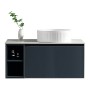 Flauto 800mm Wall Hung Vanity with Side Storage & Right Hand Sintered Stone Counter Top - Midnight Shadow