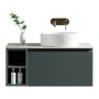 Flauto 800mm Wall Hung Vanity with Side Storage & Right Hand Sintered Stone Counter Top - Smoked Sage