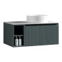 Flauto 800mm Wall Hung Vanity with Side Storage & Right Hand Sintered Stone Counter Top - Smoked Sage, another view