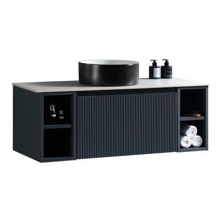 Flauto 1000mm Wall Hung Vanity with 2 Side Storage & Sintered Stone Counter Top - Midnight Shadow