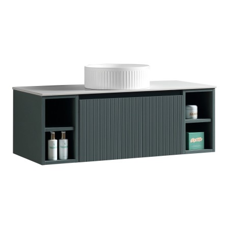 Flauto 1000mm Wall Hung Vanity with 2 Side Storage & Sintered Stone Counter Top - Smoked Sage