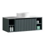 Flauto 1000mm Wall Hung Vanity with 2 Side Storage & Sintered Stone Counter Top - Smoked Sage