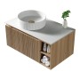 Flauto 800mm Wall Hung Vanity with Side Storage & Left Hand Sintered Stone Counter Top - Country Oak, another view (2)