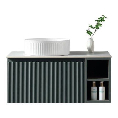 Flauto 800mm Wall Hung Vanity with Side Storage & Left Hand Sintered Stone Counter Top - Smoked Sage