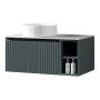 Flauto 800mm Wall Hung Vanity with Side Storage & Left Hand Sintered Stone Counter Top - Smoked Sage, another view