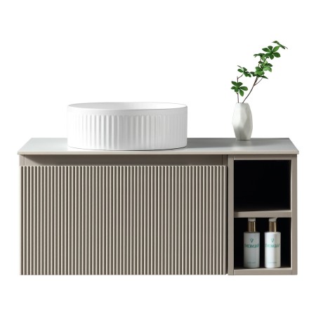 Flauto 800mm Wall Hung Vanity with Side Storage & Left Hand Sintered Stone Counter Top - Soft Coffee