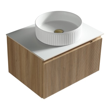 Flauto 600mm Wall Hung Vanity with Sintered Stone Counter Top - Country Oak