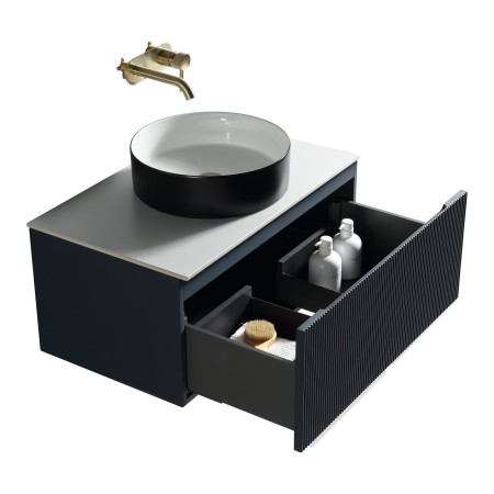 Flauto 600mm Wall Hung Vanity with Sintered Stone Counter Top - Midnight Shadow