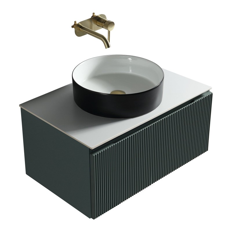 Flauto 600mm Wall Hung Vanity with Sintered Stone Counter Top - Smoked Sage