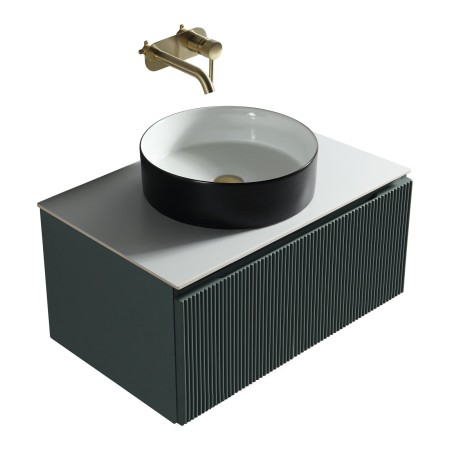 Flauto 600mm Wall Hung Vanity with Sintered Stone Counter Top - Smoked Sage