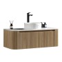 Flauto 1070mm Wall Hung Curve Corner Vanity with Sintered Stone Counter Top - Country Oak