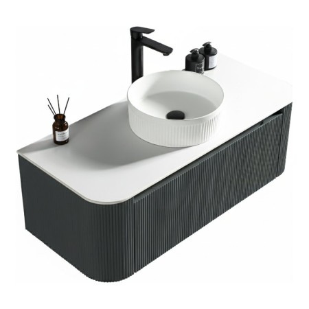Flauto 1070mm Wall Hung Curve Corner Vanity with Sintered Stone Counter Top - Smoked Sage