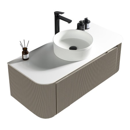 Flauto 1070mm Wall Hung Curve Corner Vanity with Sintered Stone Counter Top - Soft Coffee
