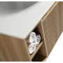 Flauto 1200mm Wall Hung Vanity with 2 Side Storage & Sintered Stone Counter Top - Country Oak in a bathroom setting