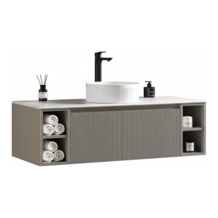 Flauto 1200mm Wall Hung Vanity with 2 Side Storage & Sintered Stone Counter Top - Soft Coffee