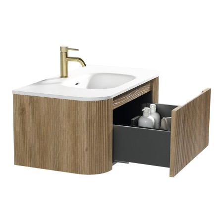Flauto 870mm Wall Hung Curve Corner Vanity with Matte Basin - Country Oak