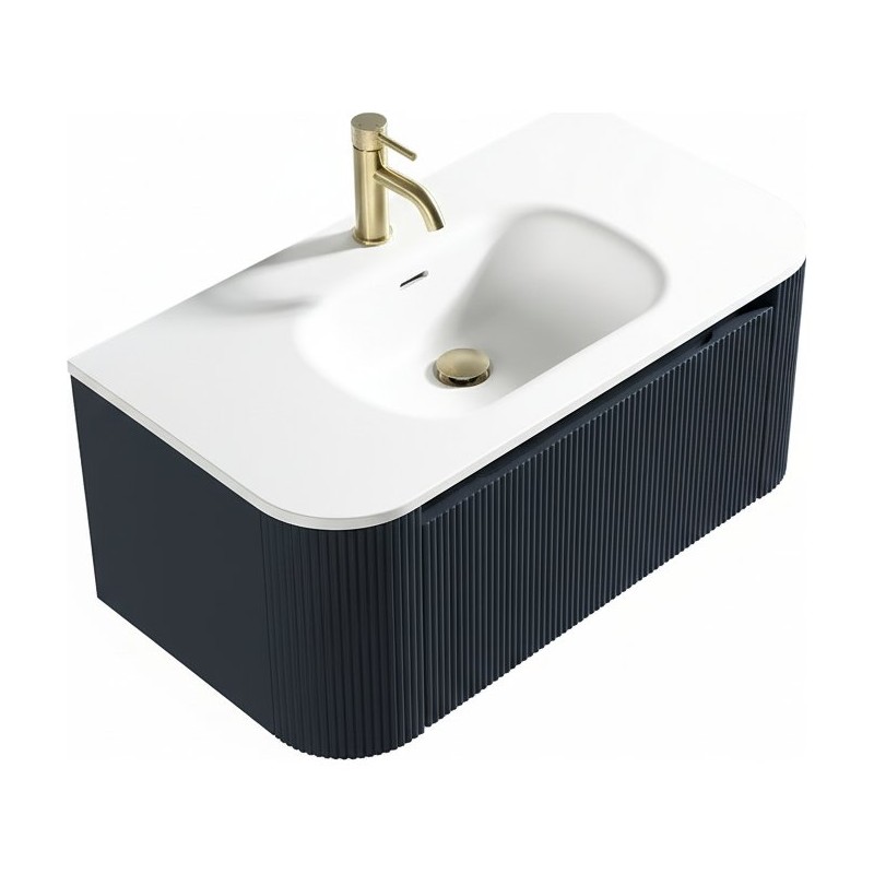 Flauto 870mm Wall Hung Curve Corner Vanity with Matte Basin - Midnight Shadow
