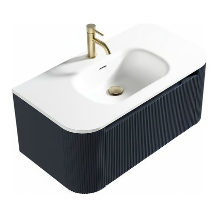 Flauto 870mm Wall Hung Curve Corner Vanity with Matte Basin - Midnight Shadow