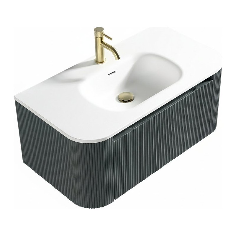Flauto 870mm Wall Hung Curve Corner Vanity with Matte Basin - Smoked Sage