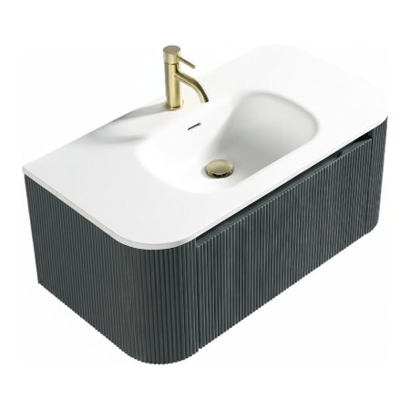Flauto 870mm Wall Hung Curve Corner Vanity with Matte Basin - Smoked Sage