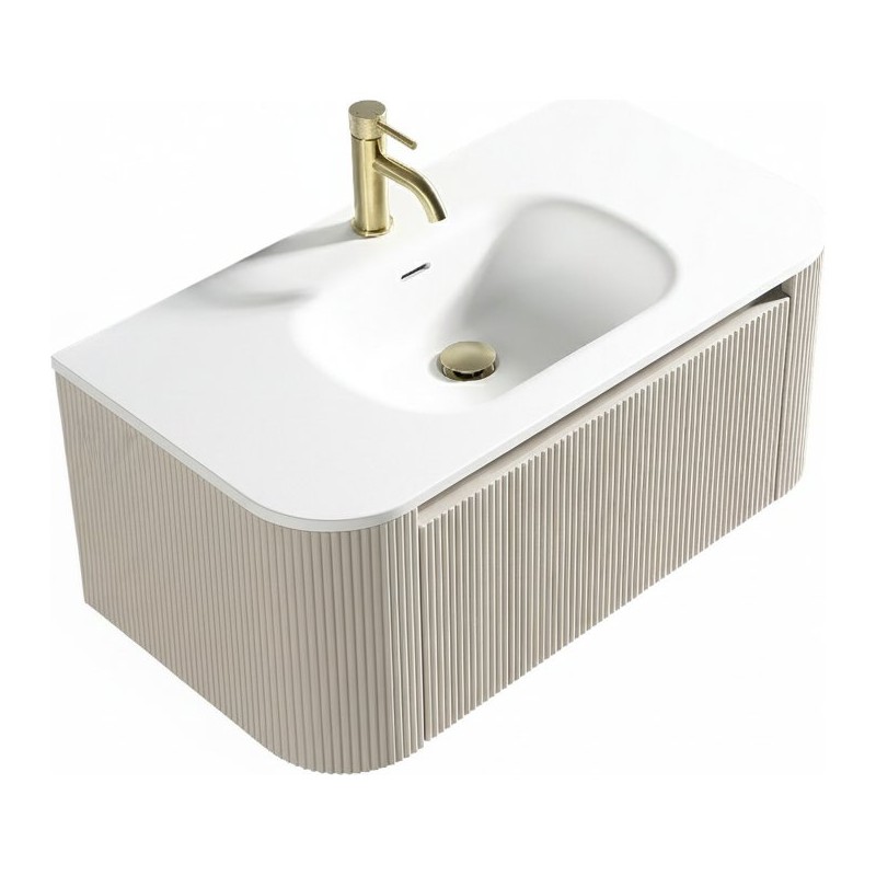 Flauto 870mm Wall Hung Curve Corner Vanity with Matte Basin - Soft Coffee