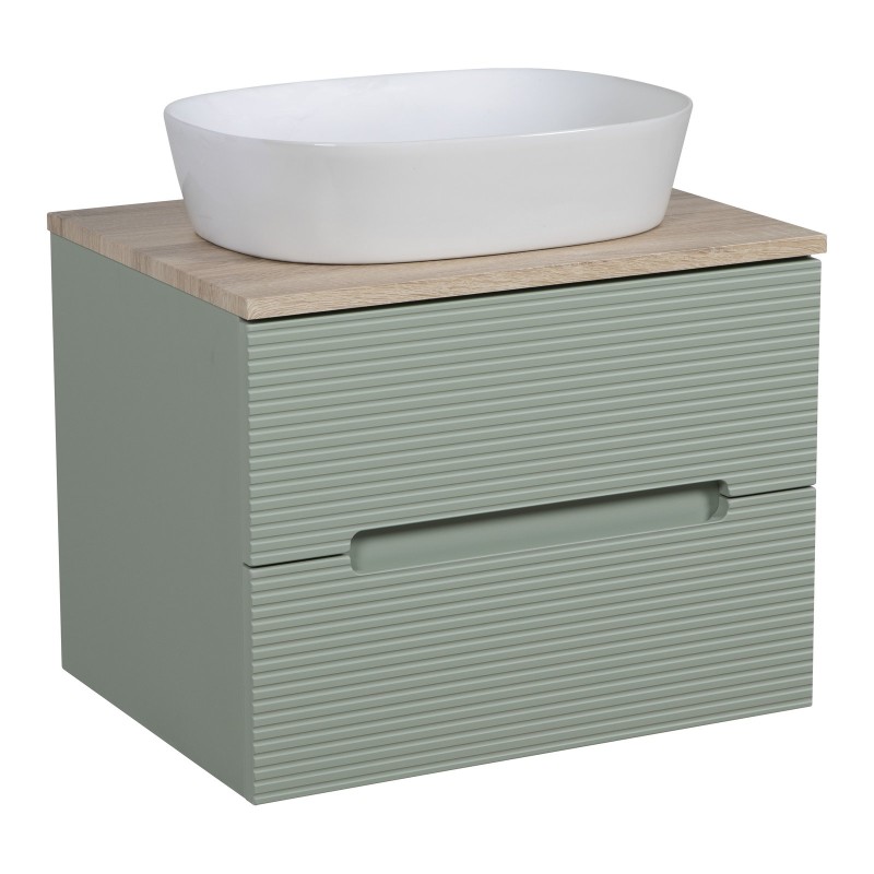Monza Plus 600mm Fluted Wall Hung Vanity & Counter Top - Aloe Green/Country Oak
