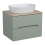 Monza Plus 600mm Fluted Wall Hung Vanity & Counter Top - Aloe Green/Country Oak