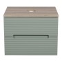Monza Plus 600mm Fluted Wall Hung Vanity & Counter Top - Aloe Green/Country Oak, another view