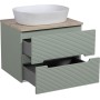 Monza Plus 600mm Fluted Wall Hung Vanity & Counter Top - Aloe Green/Country Oak, close-up