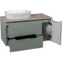 Monza Plus 900mm Fluted Wall Hung Vanity with Side Cabinet & Counter Top - Aloe Green/Country Oak, close-up