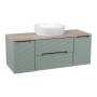 Monza Plus 1200mm Fluted Wall Hung Vanity with 2 Side Cabinets & Counter Top - Aloe Green/Country Oak