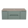 Monza Plus 1200mm Fluted Wall Hung Vanity with 2 Side Cabinets & Counter Top - Aloe Green/Country Oak, another view (2)