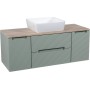 Monza Plus 1200mm Fluted Wall Hung Vanity with 2 Side Cabinets & Counter Top - Aloe Green/Country Oak, close-up