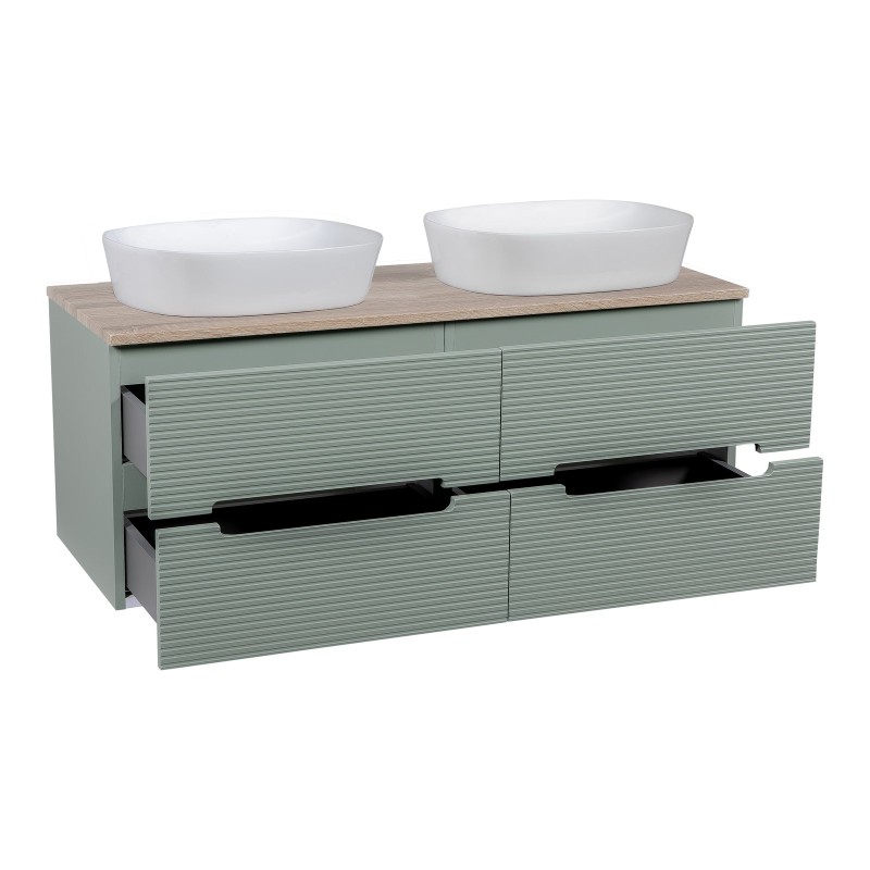 Monza Plus 1200mm Fluted Wall Hung Double Vanity with Counter Top - Aloe Green/Country Oak