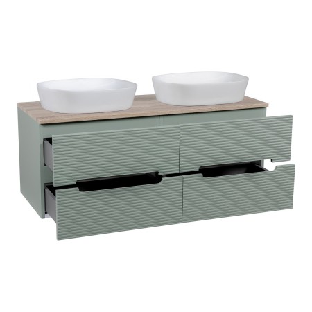 Monza Plus 1200mm Fluted Wall Hung Double Vanity with Counter Top - Aloe Green/Country Oak