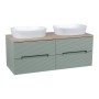 Monza Plus 1200mm Fluted Wall Hung Double Vanity with Counter Top - Aloe Green/Country Oak, another view