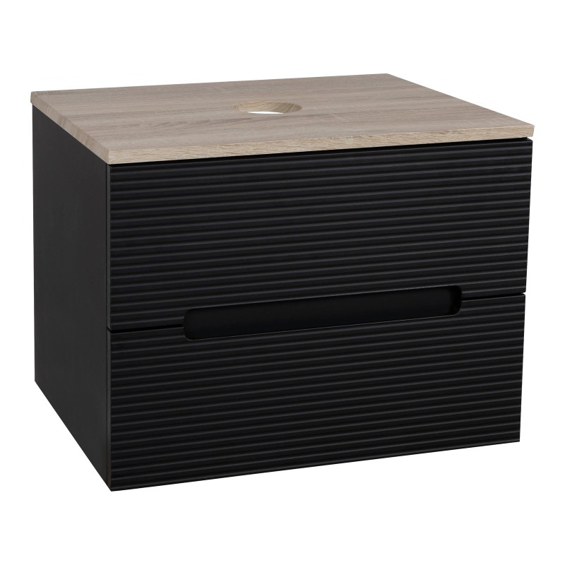 Monza Plus 600mm Fluted Wall Hung Vanity & Counter Top - Matte Black/Country Oak