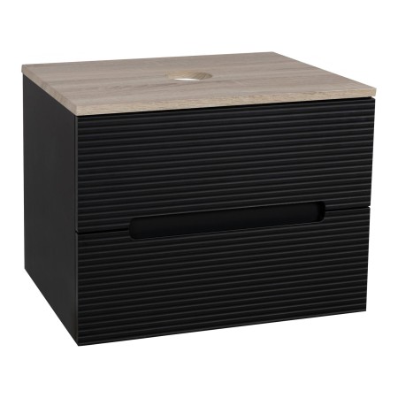 Monza Plus 600mm Fluted Wall Hung Vanity & Counter Top - Matte Black/Country Oak