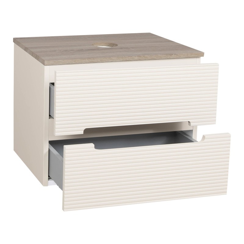 Monza Plus 600mm Fluted Wall Hung Vanity & Counter Top - Warm Oatmeal/Country Oak
