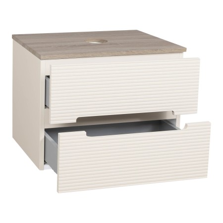 Monza Plus 600mm Fluted Wall Hung Vanity & Counter Top - Warm Oatmeal/Country Oak