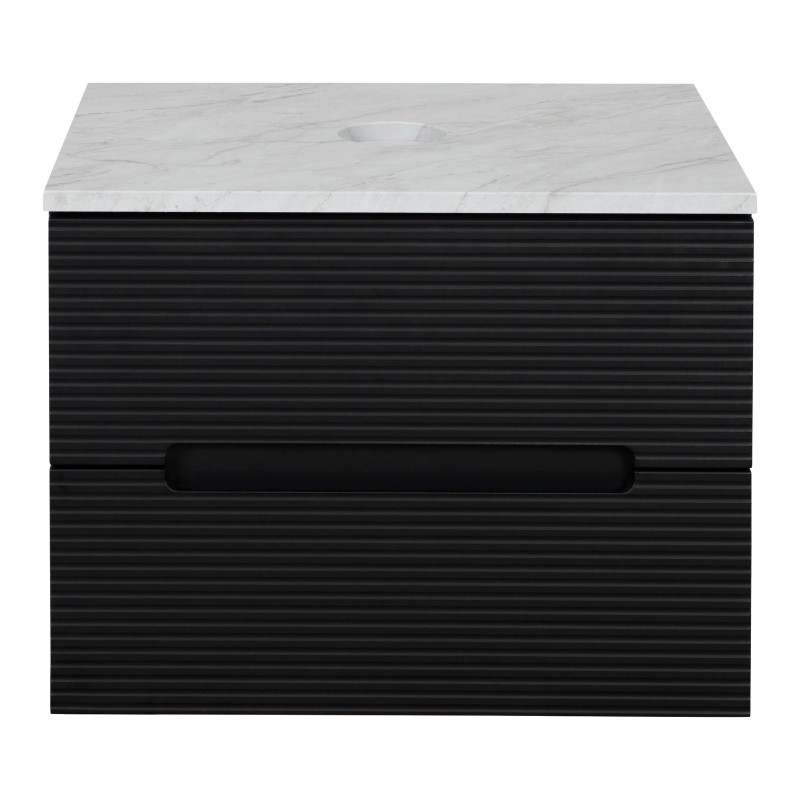 Monza Plus 600mm Fluted Wall Hung Vanity & Counter Top - Matte Black/Grey Marble