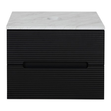 Monza Plus 600mm Fluted Wall Hung Vanity & Counter Top - Matte Black/Grey Marble