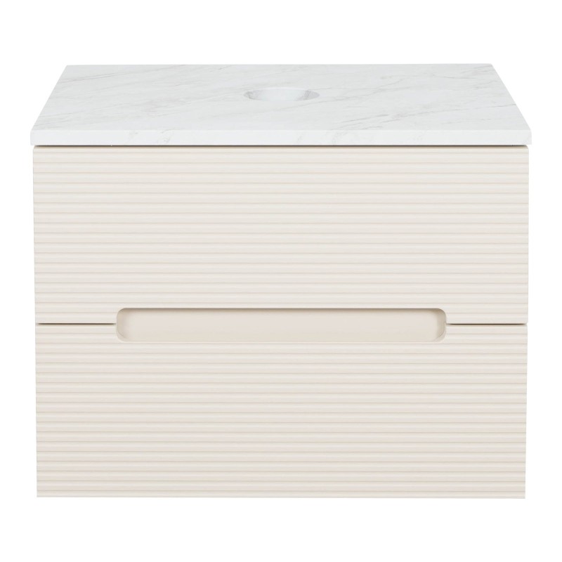 Monza Plus 600mm Fluted Wall Hung Vanity & Counter Top - Warm Oatmeal/Grey Marble