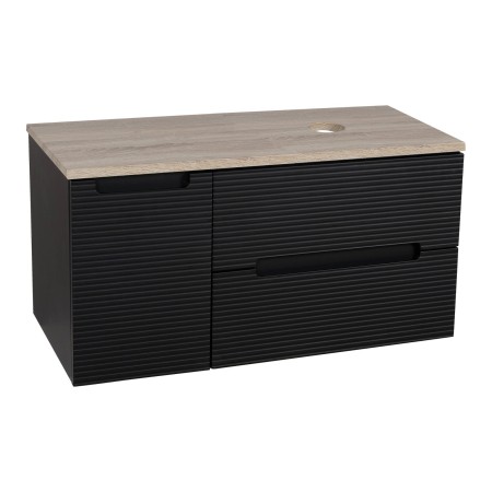 Monza Plus 900mm Fluted Wall Hung Vanity with Side Cabinet & Counter Top - Matte Black/Country Oak