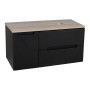 Monza Plus 900mm Fluted Wall Hung Vanity with Side Cabinet & Counter Top - Matte Black/Country Oak