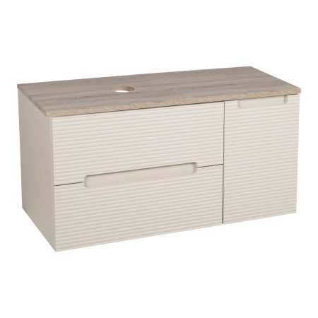 Monza Plus 900mm Fluted Wall Hung Vanity with Side Cabinet & Counter Top - Warm Oatmeal/Country Oak