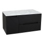 Monza Plus 900mm Fluted Wall Hung Vanity with Side Cabinet & Counter Top - Matte Black/Grey Marble