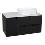 Monza Plus 900mm Fluted Wall Hung Vanity with Side Cabinet & Counter Top - Matte Black/Grey Marble, another view