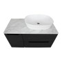 Monza Plus 900mm Fluted Wall Hung Vanity with Side Cabinet & Counter Top - Matte Black/Grey Marble, another view (2)
