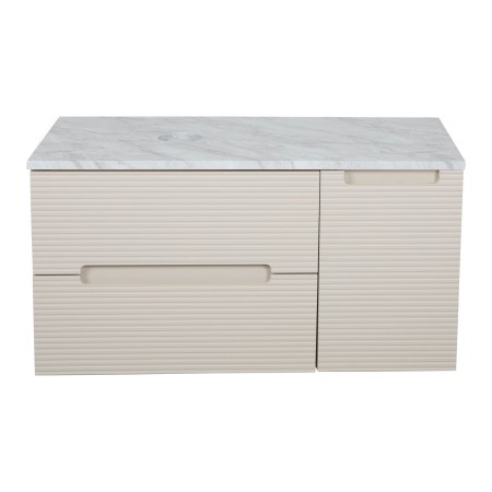 Monza Plus 900mm Fluted Wall Hung Vanity with Side Cabinet & Counter Top - Warm Oatmeal/Grey Marble